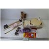 Image 1 : Plastic Container of Crafting Items - Wood - Glue Sticks - Hearts