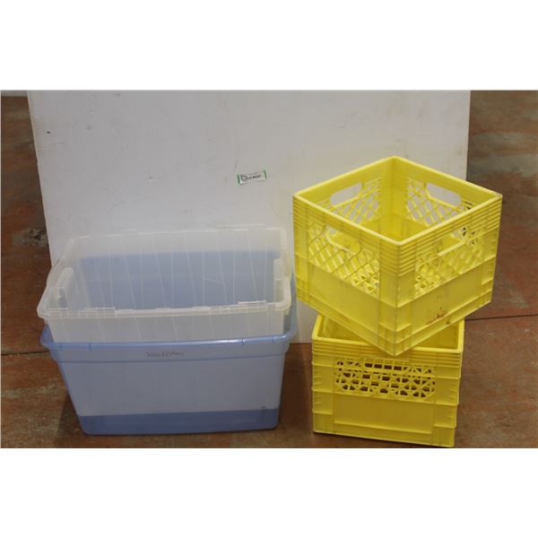 *(2) Plastic Crates - (2) Plastic Totes (no lids)