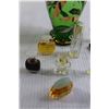 Image 2 : Green Glass Vase, (10) Mini Perfume Bottles