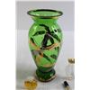 Image 4 : Green Glass Vase, (10) Mini Perfume Bottles