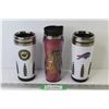 Image 1 : (3) NHL and NFL Beverage Cups - Minnesota Wilds - Chicago Black Hawks - Buffalo Bills