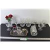 Image 1 : Pin Wheel Crystal Glasses, Butter Dish, Tealight Candleholders, Vase, Tray w/Paper Weights & Sugar D