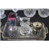 Image 6 : Pin Wheel Crystal Glasses, Butter Dish, Tealight Candleholders, Vase, Tray w/Paper Weights & Sugar D