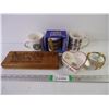 Image 1 : (3) Coffee Mugs, Desk Set, Trinket Dish and Brass Display Stand/Butterflies