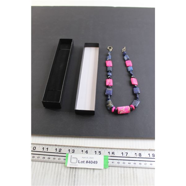 Dyed Pink and Blue Lapis Lazuli Necklace - 17"