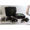 Image 1 : Xbox with Official Controller, (2) Off Brand Controllers, and Cords - Untested