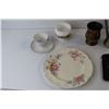 Image 4 : Solid Brass Goblet, Rideau Pottery Plate, Tea Cup/Saucer (Made in China), (4) Cell Phone Cases, Stai