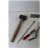 Image 2 : Various Hand Tools - Chisels, Irwin Saw, Rubber Mallet, Pry Bar, Long 3/4" Spade Bit, Stanley T Squa