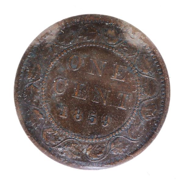 1859 Canada 1 Cent. F-12. Narrow 9. ICCS.