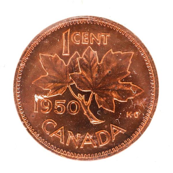 1950 Canada 1 Cent. MS-65. Red. ICCS.