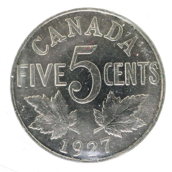 1927 Canada 5 Cents. AU-55. ICCS.