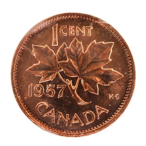 1957 Canada 1 Cent. MS-64. Red. ICCS.