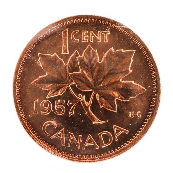 1957 Canada 1 Cent. MS-64. Red. ICCS.