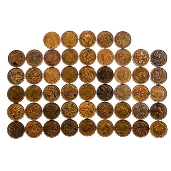 Lot of (50) Canada KingÂ GeorgeÂ VI Small Cents Penny 1 Cent 1937 to 1952