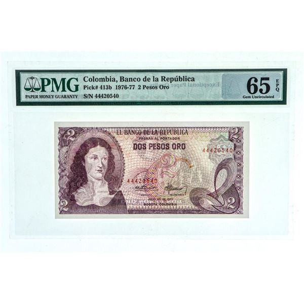 Colombia Banco de la Republica 1976-77 Pick# 413b 2 Pesos Oro GEM UNC