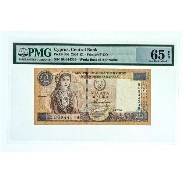 Cvorus Central Bank 2004 1 Pound Pick# 60d GEM UNC PMG 65 EPQ