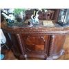 Image 5 : Hard Wood Bar with Marble Top & Carved Accent Edge 67w x 20d x 42h Contents Not Included