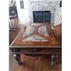 Image 3 : Unique Hard Wood Carved Design Coffee Table w/ Marble Inlay  Solid Wood  Like New