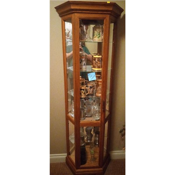 Vintage Wood & Glass Decorative Display Cabinet  77 tall
