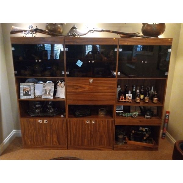 Three Piece Wood & Glass Display Cabinet 90w x 16d x 71t Contents Not Included