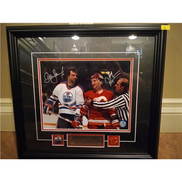 Certified Authenticated Framed Battle of Alberta  Signed by Dave Semenko & Tim Hunter  17w x 16 h