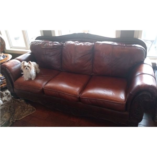 Ashley Furniture Limited Edition Three Seater Brown Leather Glamorous Couch 92w x 36d x 44h