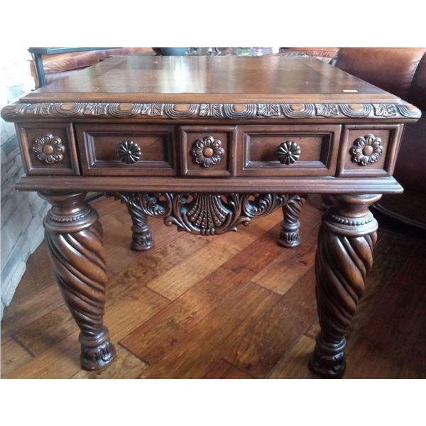 Ashley Furniture Limited Edition Solid Wood w/carved accents Side Table 28w x 28d x 27h