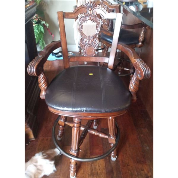 Four Ashley Furniture Limited Edition Wooden & Leather Bar Stools