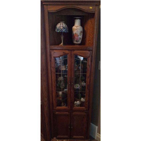 Corner Wood & Glass Display Cabinet For Holding Decorative Collectible Treasures