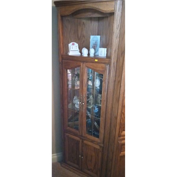 Tall Wooden & Glass Corner Display Cabinet w/ Light (matches Lot#48!)
