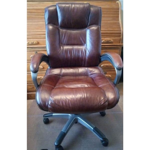 Brown Leather Office Chair On Wheels 47" tall