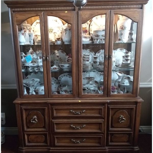 Large Wood & Glass Vintage China Cabinet Contents Not Included