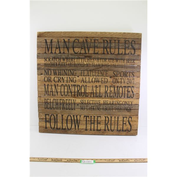 *Man Cave Rules Wooden Wall Art Piece - 29  x 29 