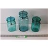 Image 1 : (3) Blue Glass Sealers - Ball Ideal, One Sealer Celebrating USA Bicentennial 1776-1976