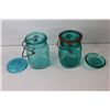 Image 3 : (3) Blue Glass Sealers - Ball Ideal, One Sealer Celebrating USA Bicentennial 1776-1976