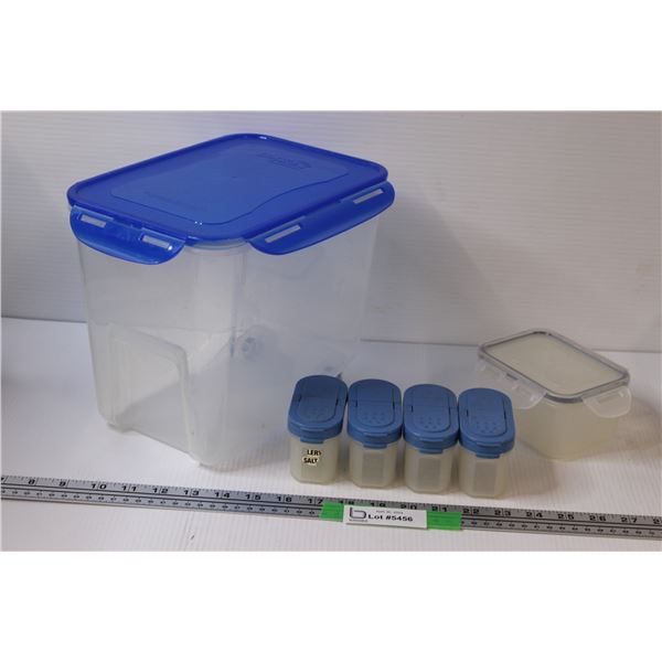 (6) Lock-Tight 7L Storage Box; Lock-Tight 15 Ounce Container; 4 - Tupperware Spice Containers