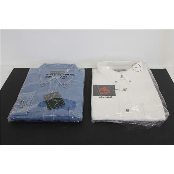 (2) Men's Button Front Shirts: MACH 5 White 2 XL & Westline Apparel Jean Style 2 XL