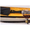 Image 3 : Oriental Katana Style Metal Sword with Stand in Tweed Covered Box 36+" Long Made In China