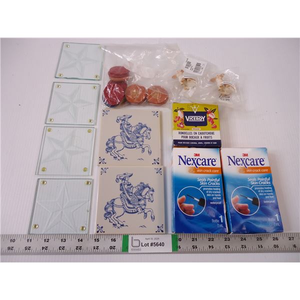 (6) Coasters,(2) Nexcare,(2) Ornaments, Tokens and Rubber Rings