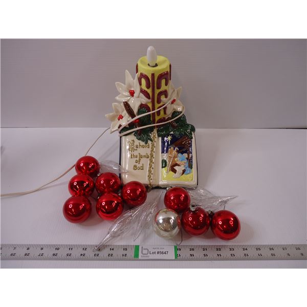 Vintage Ceramic Christmas Bible and Candle Lamp and Several Christmas Decorations