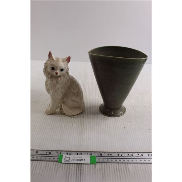 Cat Decoration, Green Vase