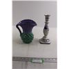 Image 1 : Purple and Green Pitcher, Blue and White Candleholder