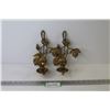Image 1 : (2) Brass Wall Hanging Candle Holders - Leaf Flower Pattern