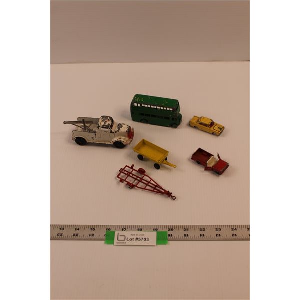 (6) Die Cast Toys - Dinky Double Decker Bus, Mini-Dinky Ford Corsair, Lesney Jeep Gladiator & Wagon,