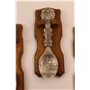 Image 3 : (3) Pewter Collector Spoons w/Wall Hanging Wooden Mounts - 1984, 1985 & 1986