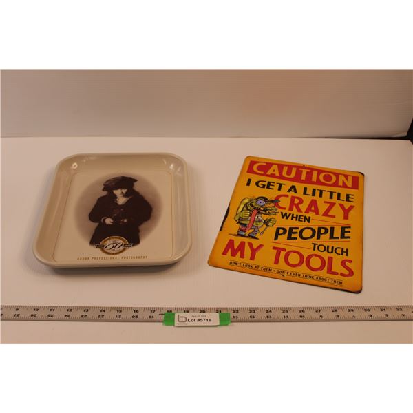 Tin Sign "Caution" & Kodak "150th Anniversary" of Photograph Tray