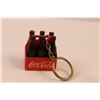 Image 8 : Coca-Cola Collectables - Brass Vase, Small Tray, Knife, Key Chain, Button & (2) Small Glass Bottles