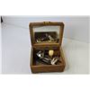 Image 5 : Vintage Wooden Jewelry Box w/Hair Trimmer - Straight Razor - Shaving Brush