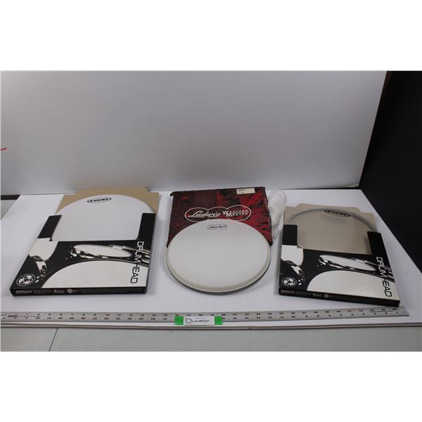 (3) Drum Heads - (2- Evans G1, 10" And 12", Clear and Coated, 1- Ludwig Coated Weather Master) All A