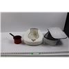 Image 1 : Stainless Opal Ware Bed Pan, Pot & Rectangular Pan w/Lid - All Enamel Coated Steel (Few Chips on Red